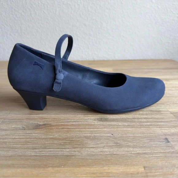 CAMPER Helena Blue Nubuck Leather Shoes Women Size 10 Classic Look Modest Heel - Picture 5 of 12
